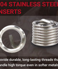 304 stainless steel thread inserts from the 3/8-16 Helicoil Thread Repair Kit With HSS Drill Bit, Thread Inserts, Installation Tool, Break-Off Tool, Precision Tap, Durable Drill Bit, And Carry Case for Rethreading Internal SAE Threads.