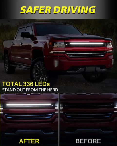 Grille LED Light Kit For Silverado 2014 2015 2016 2017 2018 Front Grill Accent Lights installed on red truck at night