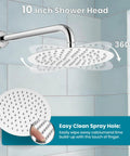 10 Inch Round Rainfall Shower System With Wall Mount High Pressure Shower Head Set in Polished Chrome, SUS304 Construction.