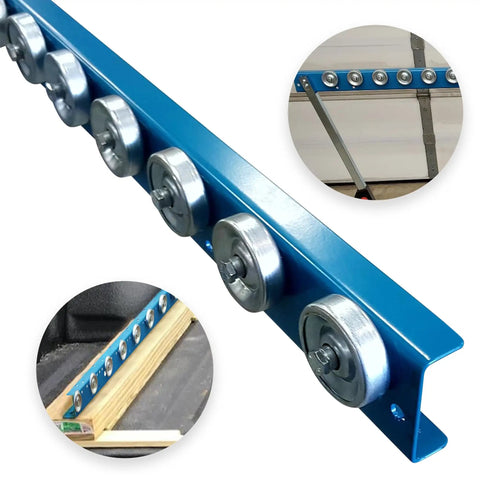 Kick Major Weight Around Your Shop With These 5 Foot Heavy Duty Conveyor Flow Rails Using Smooth Steel Skate Wheels for Gravity Handling