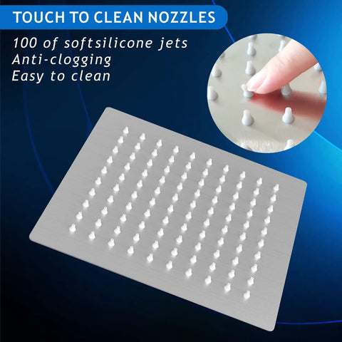 High Pressure Rain Shower Head With 304 Stainless Steel Build, 8 Inch Brushed Nickel Finish, showing silicone jet nozzles