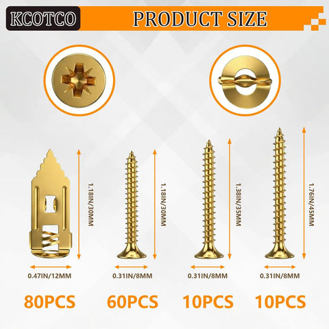 Heavy Duty Self Drilling Drywall Anchors And Screws Kit, 160-Piece Set with product size details and pieces count