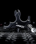 Side view of Surge 3 Finger Archery Release Aid With Grooved Finger Beds For Secure Grip, CNC Machined Aluminum on a textured surface.