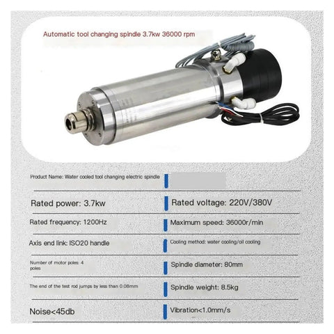 ISO20 Pneumatic Tool Changer High Speed Electric Spindle 80mm 3.7KW CNC Milling Beast For Metal Processing 36000RPM Steel Body