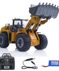 Powerful 1 To 14 Scale RC Wheel Loader With 2 Point 4G Remote, Electric Lifting System, Alloy Cab And Bucket, accessories shown