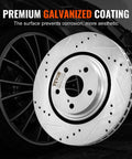 All In One Front And Rear Brake Kit With Drilled And Slotted Rotors And Ceramic Pads For Toyota Sienna, Highlander, Lexus RX350 And RX450H, 12.9 Inch Front Rotors And 12.2 Inch Rear Rotors, Complete 8 Pad Set, showcased with galvanized coating