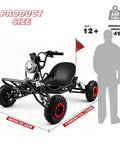 Electric Go Kart For Adults And Kids With 2100W Motor, 3 Speed Off Road Kart, shown with size measurements and silhouette