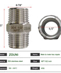 Four Pack 1/2 Inch Stainless Steel Nipple Fittings, 304 Stainless Steel 1/2 Inch NPT Male Threaded Pipe Adapters, Equal Nipples Connectors