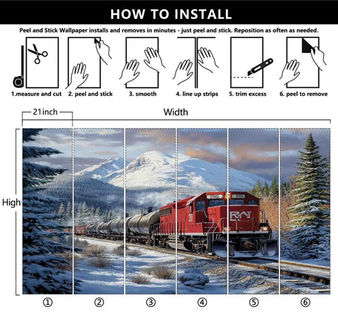 Self Adhesive Train Wall Mural With Steam Locomotive Design, 3D Depth And Embossed Texture, 118 In X 82.7 In Installation Guide