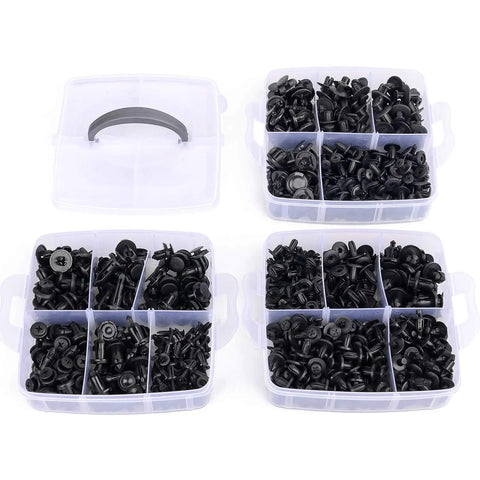 Universal Car Fastener Kit with 635 Piece Push Retainer Clips and Auto Fasteners Set 16 Popular Sizes in clear storage box