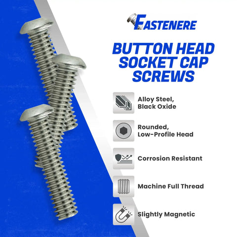 Straight Up Heavy Duty Button Head Socket Cap Screws 3/8-24 X 1-3/4 In 10 Pack 18-8 Stainless Steel Full Thread corrosion resistant bolts.