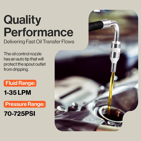 Digital Oil Control Valve Flow Meter Dispenser Nozzle for Heavy Duty Pneumatic System dispensing fluid with flexible spout.