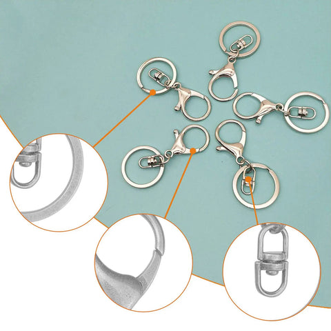 Top Shelf 30 Pc Lobster Clasp Keychain Set With Hella Strong Swivel Hooks Plus 100 Open Jump Rings showcasing strong swivel hooks and keyrings.