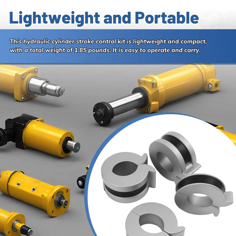 Hydraulic Cylinder Stroke Control Kit With Thumb Tabs shown with components for shaft sizes 1-1/8 to 1-1/2 inches.