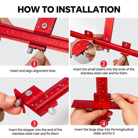 Pro Grade Aluminum Cabinet Hardware Jig For Handles Pulls And Knobs with installation steps and automatic center punch.