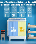 Auertech portable twin-tub washing machine, front view, with 18 lb wash and 10 lb spin, blue/yellow front panels