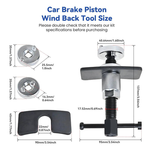 Dimensions of Rear Disc Brake Caliper Piston Wind Back Tool For Auto Repair And Replacing Rear Brake Pads On RV SUV Truck Durable Alloy