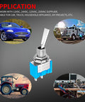 Mini SPST Toggle Switch On Off 2 Position Slick Flat Micro Toggle For DIY Projects Cars Trucks And Home Appliances Hand Soldering Friendly 6A 125VAC 3A 250VAC 2 Pin 6mm Mount Three Pack Easy Replacement For Wire Harnesses And Circuits with images of a car, truck, tractor, and electronics project
