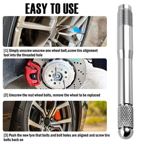 Stainless Steel Wheel Alignment Pin With M14x1.5 Thread, Makes Bolt Hole Alignment A Breeze And Keeps Wheels Steady, Heavy Duty Tool