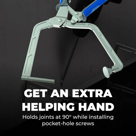 Top Grade Right Angle Corner Clamp With A Slick Quick Slide Pin Tough As Nails Heavy Duty Joint Holder Rock Solid 5 Inch Reach, holds joints at 90 degrees.