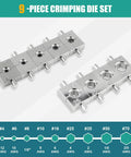 9-piece die set for 6 Ton Hydraulic Crimping Tool With 9 Die Pairs For 12 AWG To Two Zero Battery Cable Lugs And Wire Rope Crimper