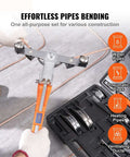 Ratcheting Pipe Bender Kit With 7 Dies And Pipe Cutter For Air Conditioning And Refrigerator Repair in use, bending copper pipe.