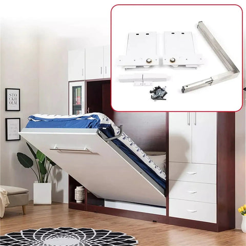 White Wall Bed Springs Mechanism Hardware Kit With Twin Hinge For Horizontal And Vertical Bed Installations Latch Hinges