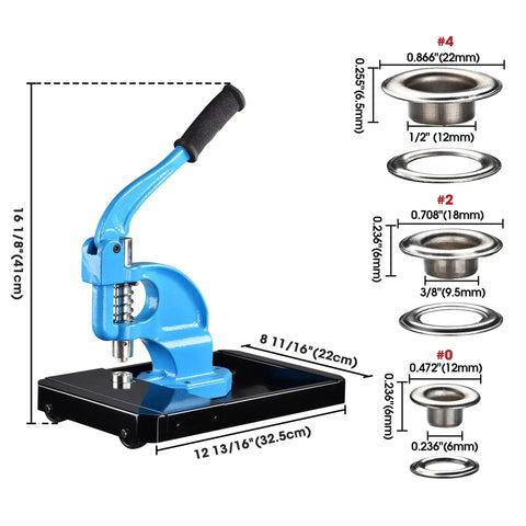 All-in-One Grommet Tool Kit With Three Dies For One Quarter Inch, Three Eighths Inch, And One Half Inch, Grommet Press Machine On Rolling Base