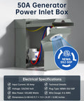 50A Generator Inlet Box And Plug With Built In Circuit Breaker Weatherproof 125 And 250V Power Inlet Set shown open