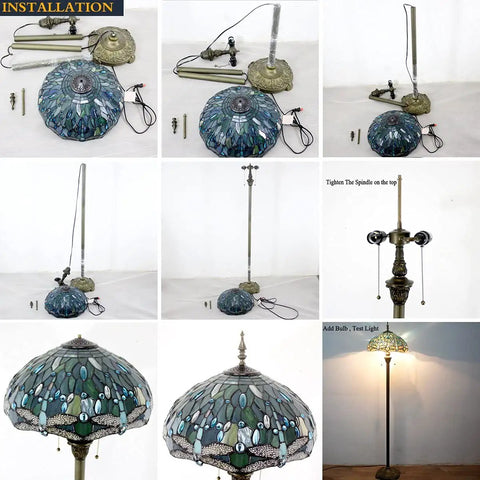 Dope Antique Bronze Floor Lamp Base For Tiffany Style 16 To 24 Inch Stained Glass Shade installation steps