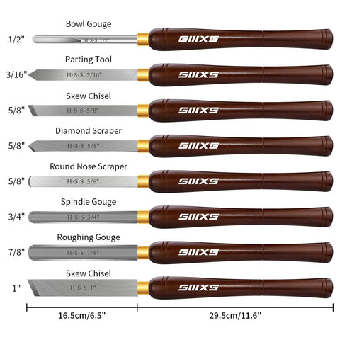 8 Piece M2 HSS Wood Lathe Chisel Set With Long Handles And Wooden Box For Woodturning Includes Roughing Gouge Spindle Gouge Bowl Gouge Scraper