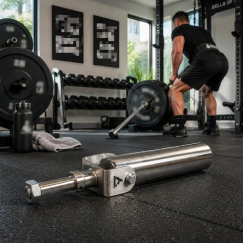 Beefy Barbell Holder Stand For Gym Training Stainless Steel Anchor Station With Swivel Base in use during workout