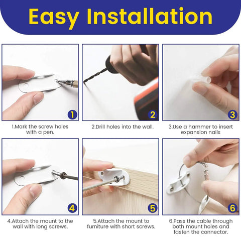 Installation steps for Secure 400 Pound Capacity Anti Tip Furniture Wall Anchors 10 Pack For Kid Proofing Keeps Cabinets Bookcases