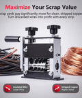 Heavy Duty Manual Wire Stripper Tool For Scrap Copper Recovery, Multi Hole Wire Peeler displayed with copper wires.