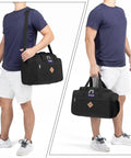 Under Seat Personal Item Duffle Bag 17 By 10 By 9 Inches, carried by a person in casual attire, fits United Spirit JetBlue Frontier American