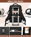 Carry On Travel Backpack With Flight Approved And Water Resistant Design, 20x13x8.5 Inch Size, features and compartments shown