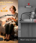 Woman knitting under Large Floor Magnifying Glass With Light And Stand, Adjustable Height Dialed Magnifier Lamp