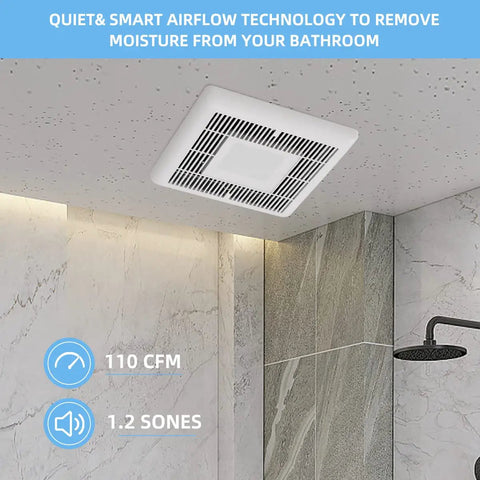 Quiet Bath Exhaust Fan With Light 110 CFM One Point Two Sone No Attic Access Needed Install 4000K LED Light 800 LM 4 Inch Duct
