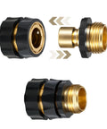 Three Quarter Inch Garden Hose Quick Connector Kit With Male And Female Ends Includes Extra Rubber Washers No Fuss Leak Proof Attachments 2 Sets For Quick Easy Hose Upgrades showing male and female connectors
