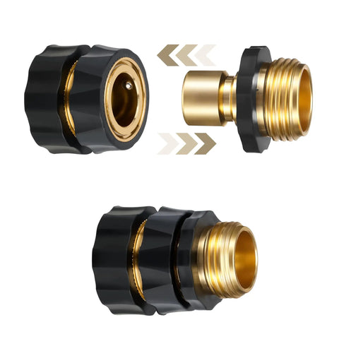 Three Quarter Inch Garden Hose Quick Connector Kit With Male And Female Ends Includes Extra Rubber Washers No Fuss Leak Proof Attachments 2 Sets For Quick Easy Hose Upgrades showing male and female connectors