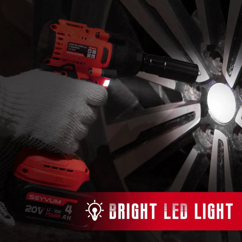 Cordless Half Inch Impact Wrench Beast Delivers 320 Ft Lbs Max Torque, 20V Brushless Motor, 4.0Ah Battery in use with bright LED light