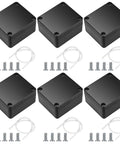 Built Tough Abs Plastic Electrical Junction Box Set Of Six IP65 Water Resistant Power Housing For Smooth Diy Projects And Circuit Assembly 2.5 X 2.3 X 1.4 Inches, black ABS boxes with screws.