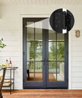 Heavy Duty 4 Inch Self Closing Door Hinges Three Pack shown on double doors in black, ideal for smooth swing and installation.