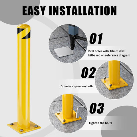 Heavy Duty Safety Bollard 48 Inches High 4 5 Inches Wide Rock Solid Steel Traffic Post installation steps diagram