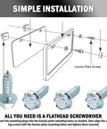 Diagram showing installation of Heavy Duty License Plate Screws Set With Nylon Inserts For Front And Rear Bolts Anti Rust 4 Pack