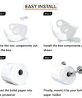 Instructions for Pet Proof Toilet Paper Holder Cover Fits Mega And Standard Rolls showing assembly steps and installation.