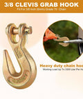 Eight Piece Three Eighths Inch Clevis Grab Hooks Set G70 Heavy Duty Forged Steel Trailer Safety Chain Hooks 7500 Lbs Capacity