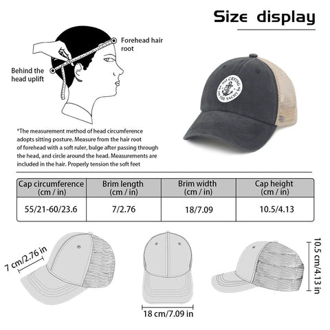 Casual Dope Hats For Men - Everyday Cotton Baseball Caps And Golf Trucker Style Hats, Adjustable Fit size chart and measurements