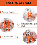Installation steps for Heavy Duty G70 Grade 3/8 Inch Double Clevis Links showing removal of pin and adding parts.