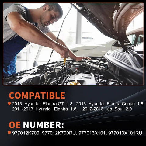 Technician working on engine bay for Premium Air Conditioner AC Compressor With Clutch For Hyundai Sonata And Kia Optima R134a Refrigerant.